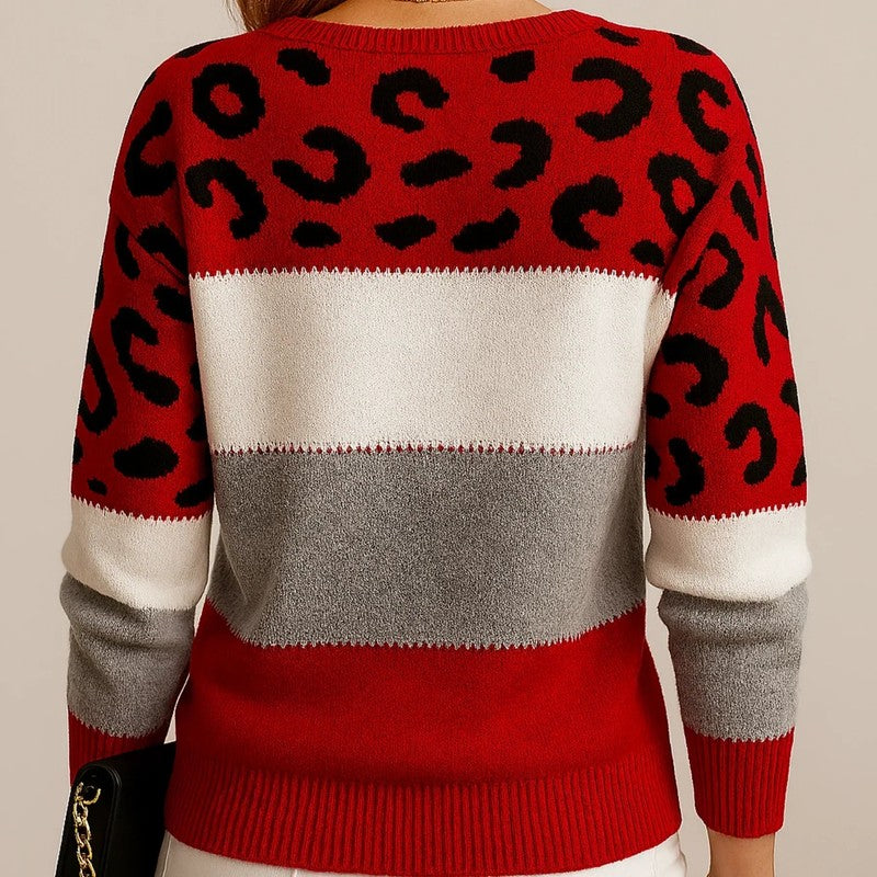 Women's Leopard Print Sweater - Colour Block