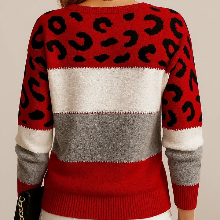 Women's Leopard Print Sweater - Colour Block
