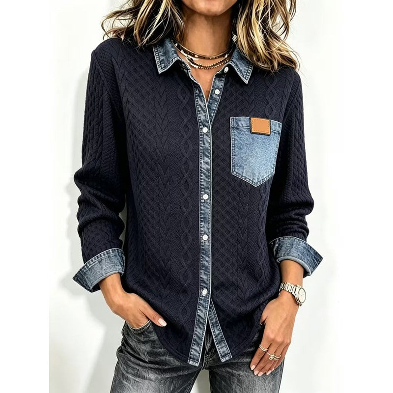 Women's Long-Sleeve Button-Front Shirt - Cable-Knit Texture