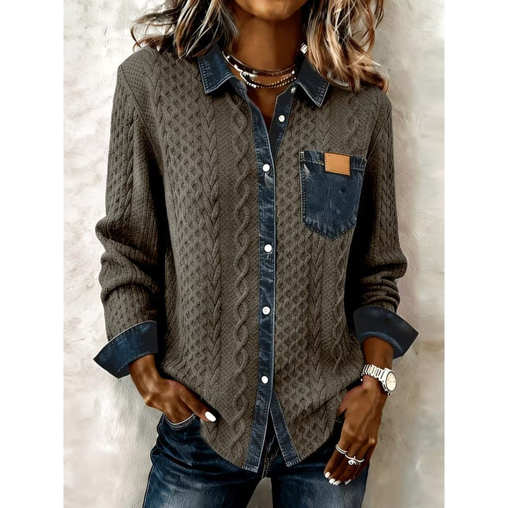 Women's Long-Sleeve Button-Front Shirt - Cable-Knit Texture