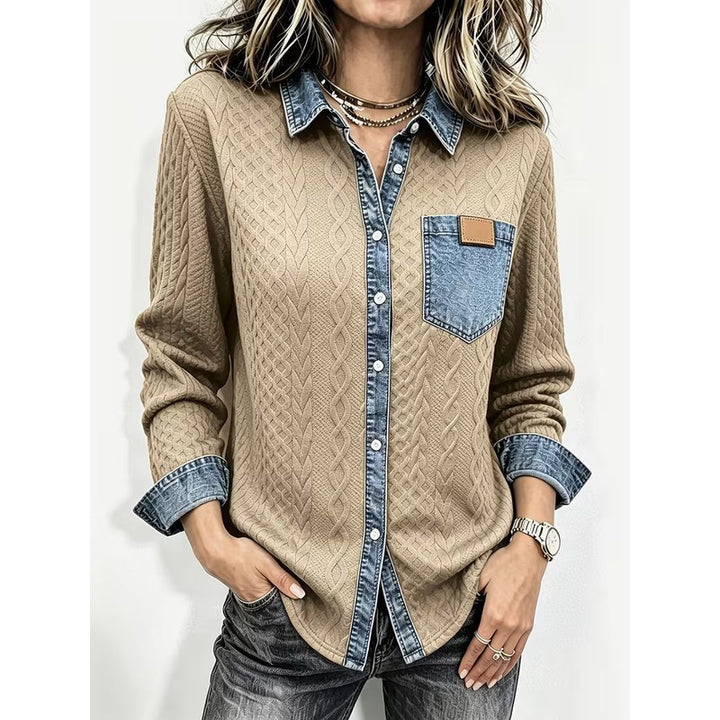Women's Long-Sleeve Button-Front Shirt - Cable-Knit Texture