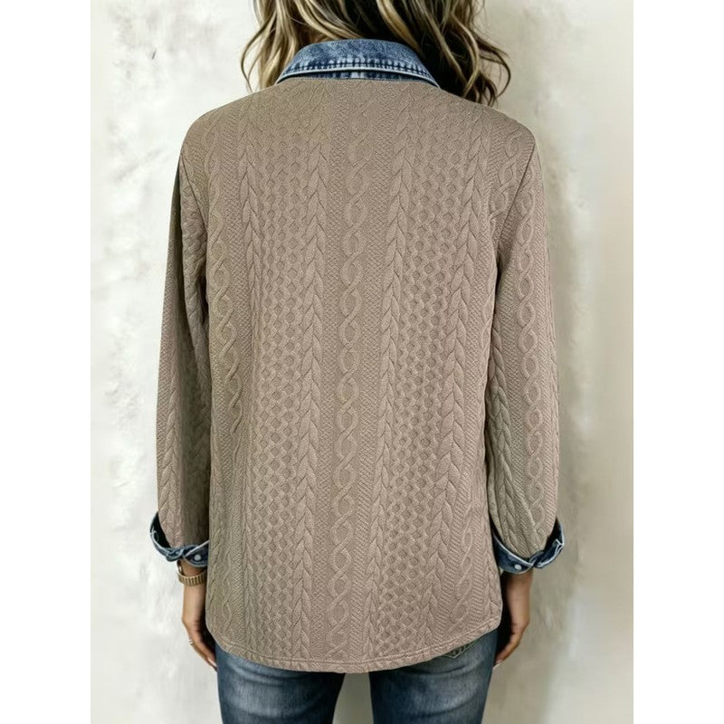 Women's Long-Sleeve Button-Front Shirt - Cable-Knit Texture