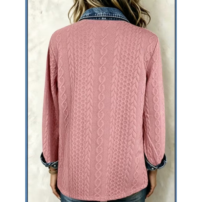 Women's Long-Sleeve Button-Front Shirt - Cable-Knit Texture