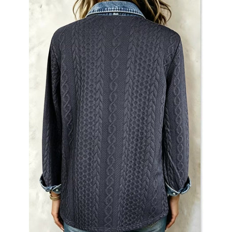 Women's Long-Sleeve Button-Front Shirt - Cable-Knit Texture