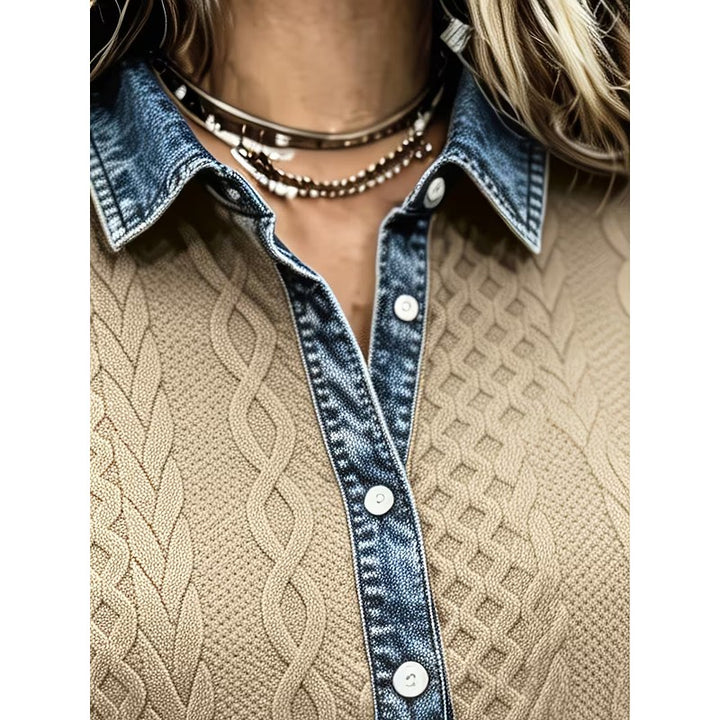 Women's Long-Sleeve Button-Front Shirt - Cable-Knit Texture