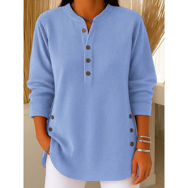 Women's Long Sleeve Henley Sweater - Ribbed Texture