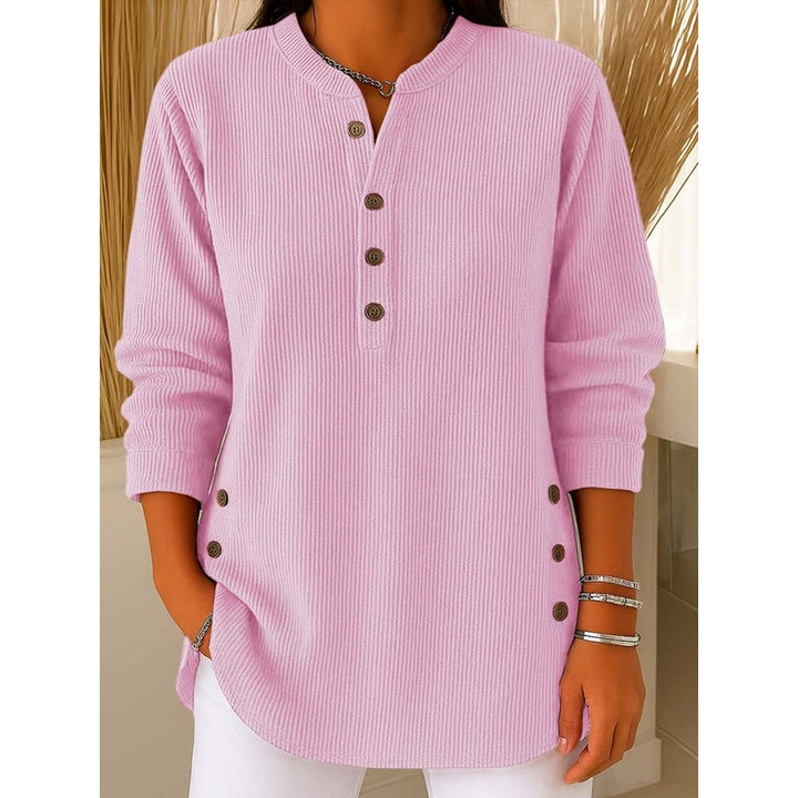 Women's Long Sleeve Henley Sweater - Ribbed Texture