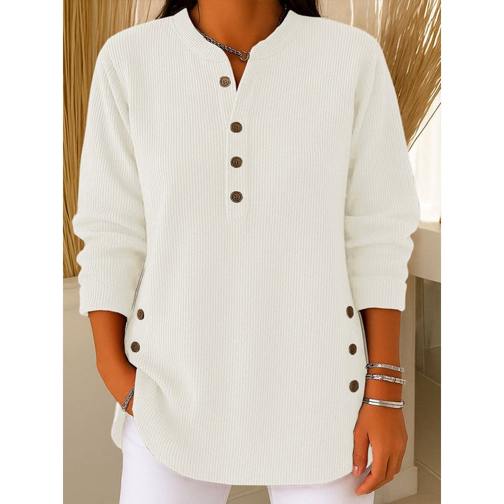 Women's Long Sleeve Henley Sweater - Ribbed Texture
