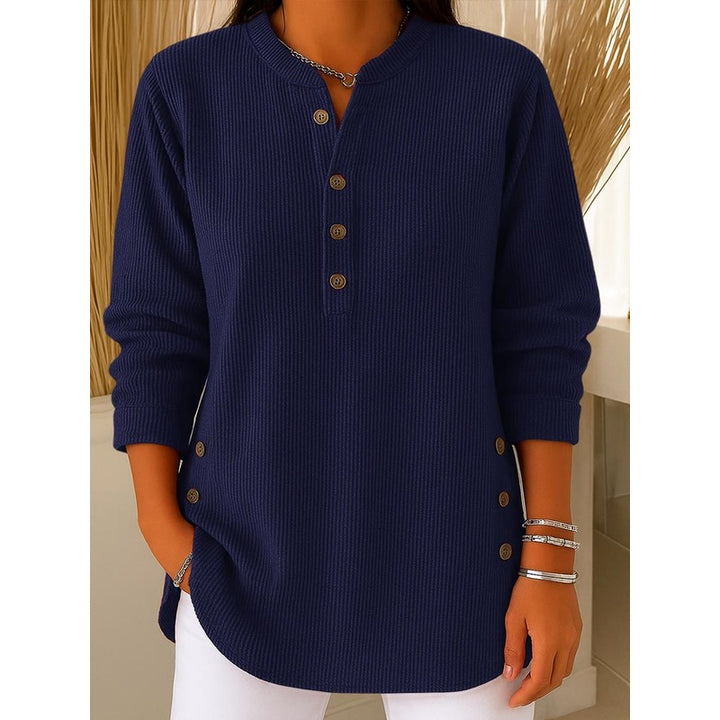 Women's Long Sleeve Henley Sweater - Ribbed Texture