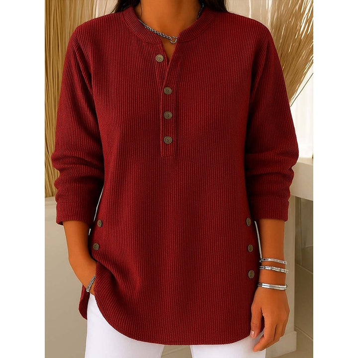 Women's Long Sleeve Henley Sweater - Ribbed Texture