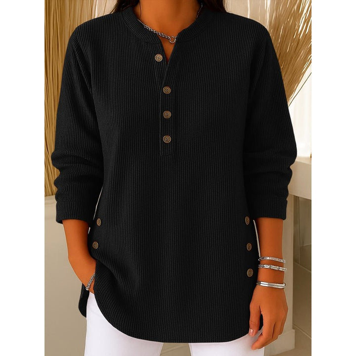 Women's Long Sleeve Henley Sweater - Ribbed Texture