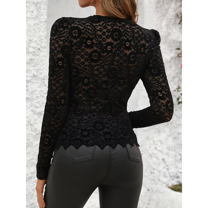 Women's Long-Sleeve Top - Floral V-Neck