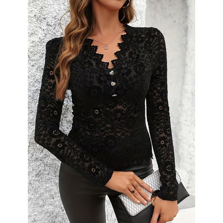 Women's Long-Sleeve Top - Floral V-Neck