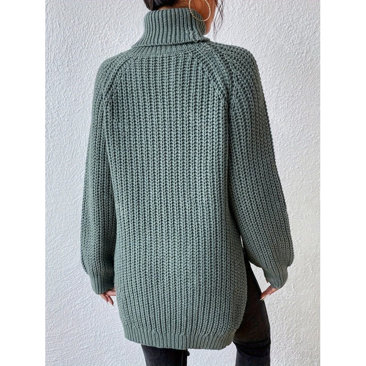 Women's Longline Turtleneck Sweater - Ribbed Knit