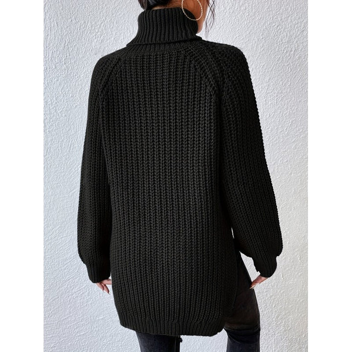 Women's Longline Turtleneck Sweater - Ribbed Knit
