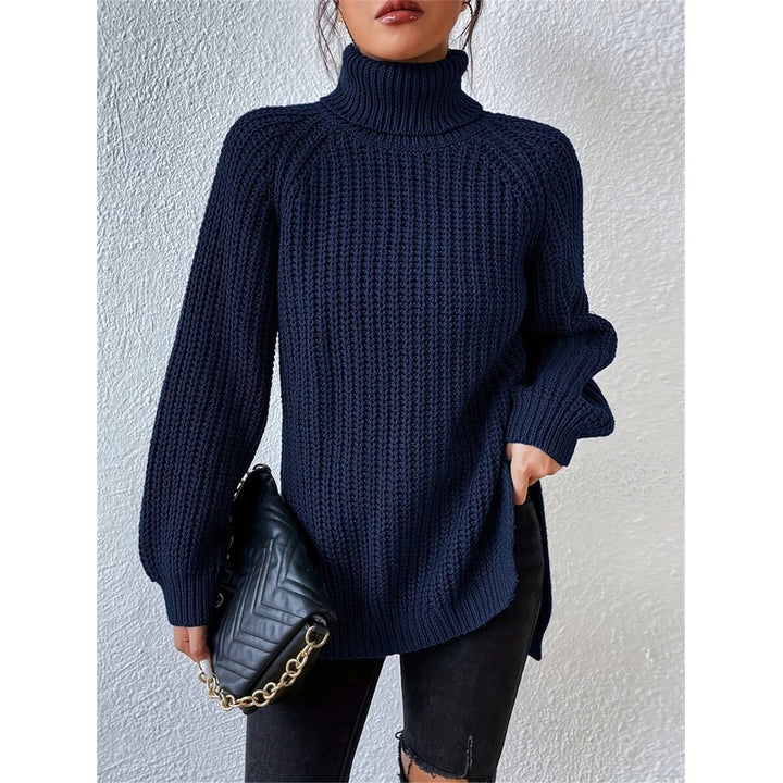 Women's Longline Turtleneck Sweater - Ribbed Knit