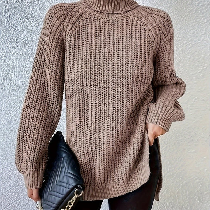 Women's Longline Turtleneck Sweater - Ribbed Knit