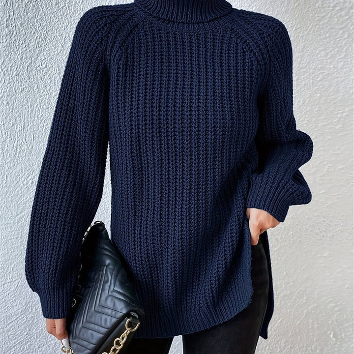 Women's Longline Turtleneck Sweater - Ribbed Knit