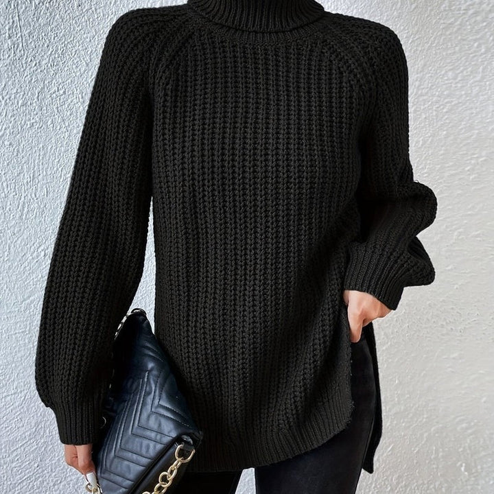 Women's Longline Turtleneck Sweater - Ribbed Knit