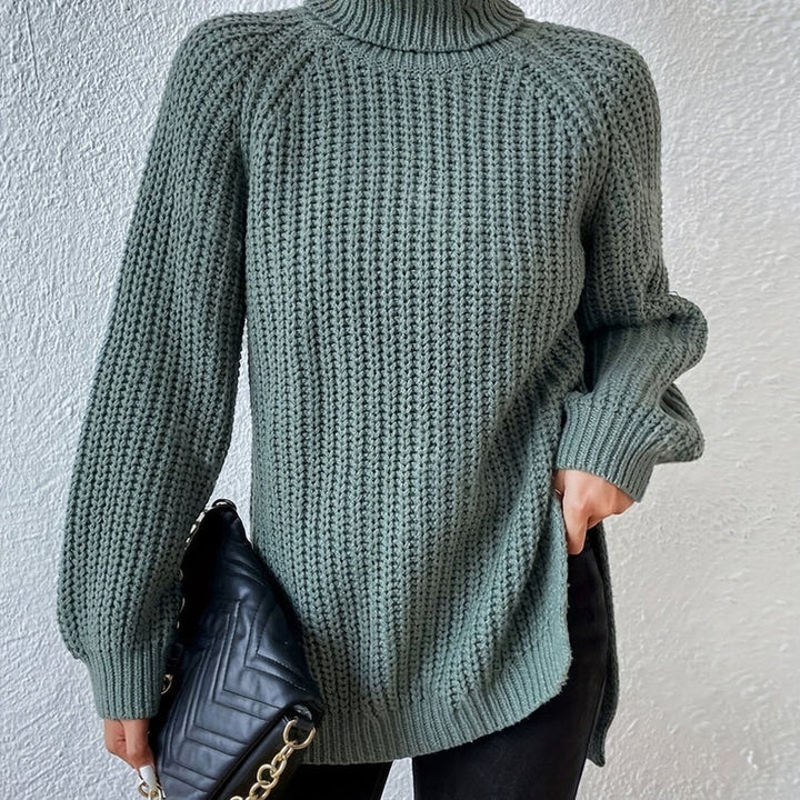 Women's Longline Turtleneck Sweater - Ribbed Knit