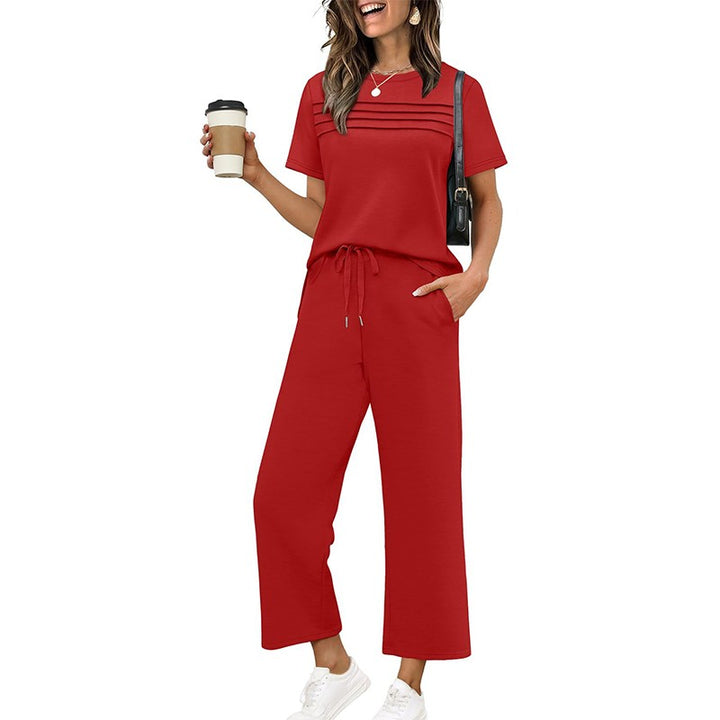 Women's Lounge Set - Short Sleeve Top & Wide Leg Pants