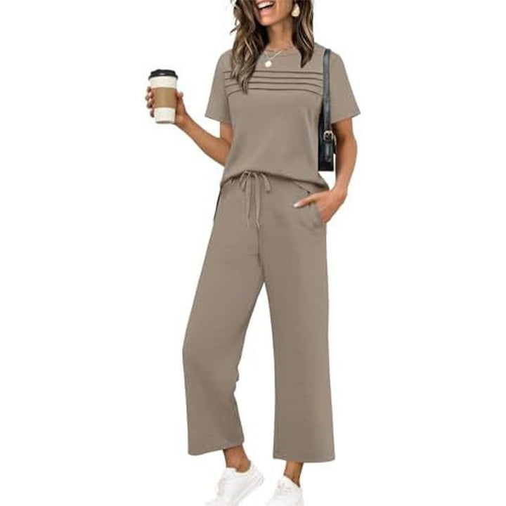 Women's Lounge Set - Short Sleeve Top & Wide Leg Pants