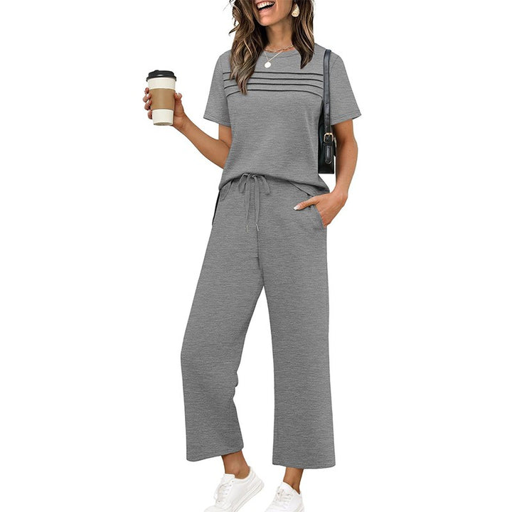 Women's Lounge Set - Short Sleeve Top & Wide Leg Pants