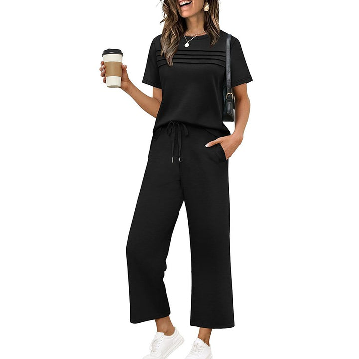 Women's Lounge Set - Short Sleeve Top & Wide Leg Pants