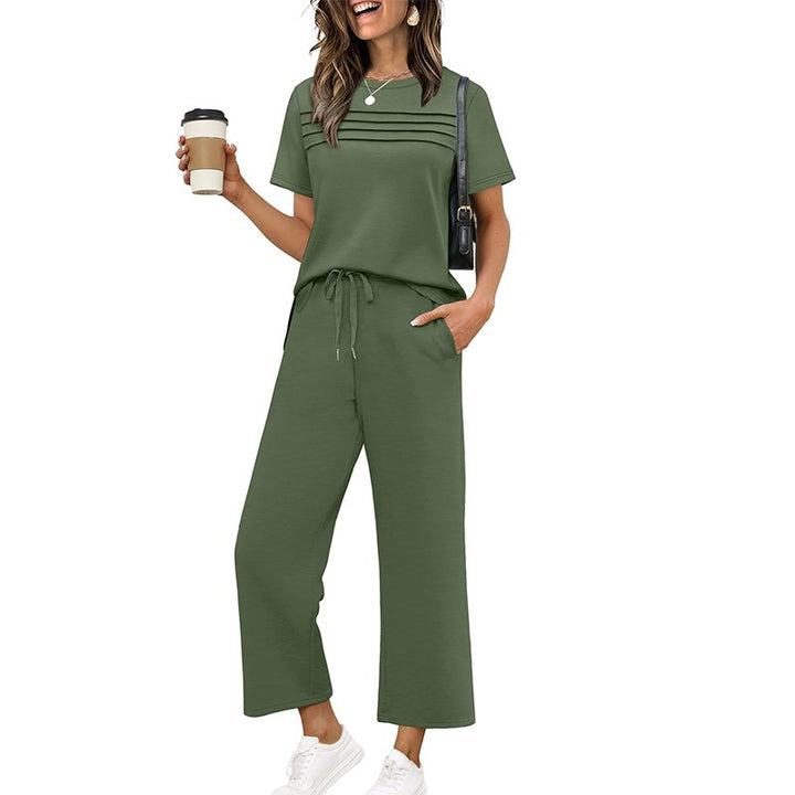 Women's Lounge Set - Short Sleeve Top & Wide Leg Pants
