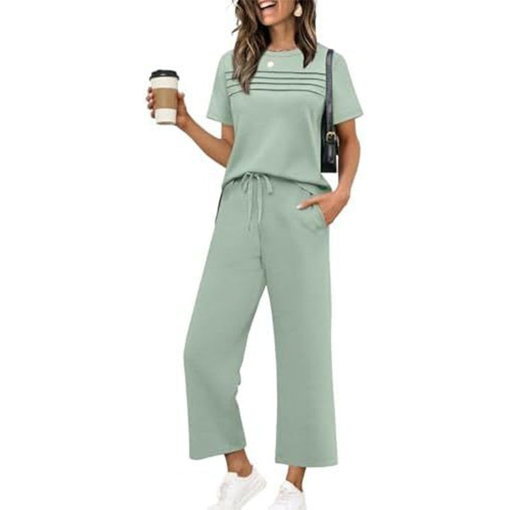 Women's Lounge Set - Short Sleeve Top & Wide Leg Pants