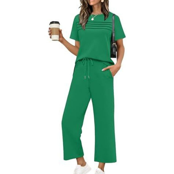 Women's Lounge Set - Short Sleeve Top & Wide Leg Pants