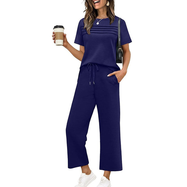Women's Lounge Set - Short Sleeve Top & Wide Leg Pants