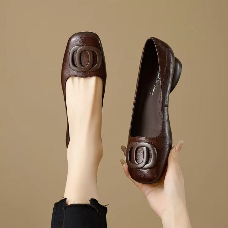 Women's Low-Heel Slip-On Pumps - Square-Toe