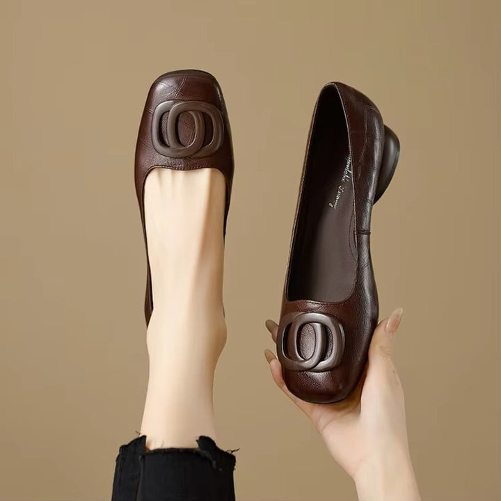 Women's Low-Heel Slip-On Pumps - Square-Toe