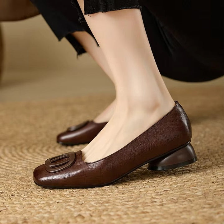 Women's Low-Heel Slip-On Pumps - Square-Toe