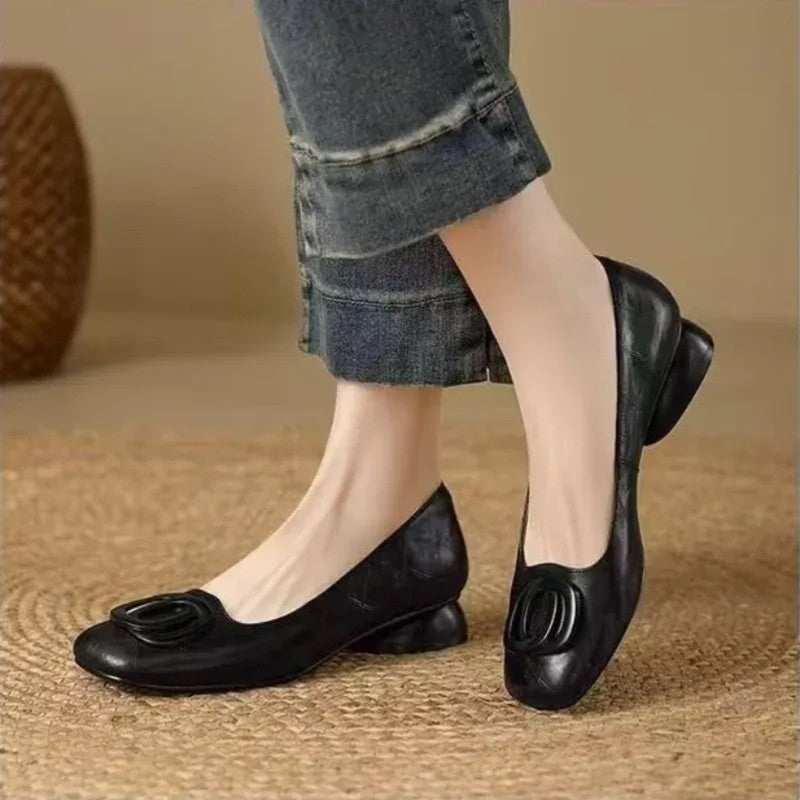 Women's Low-Heel Slip-On Pumps - Square-Toe