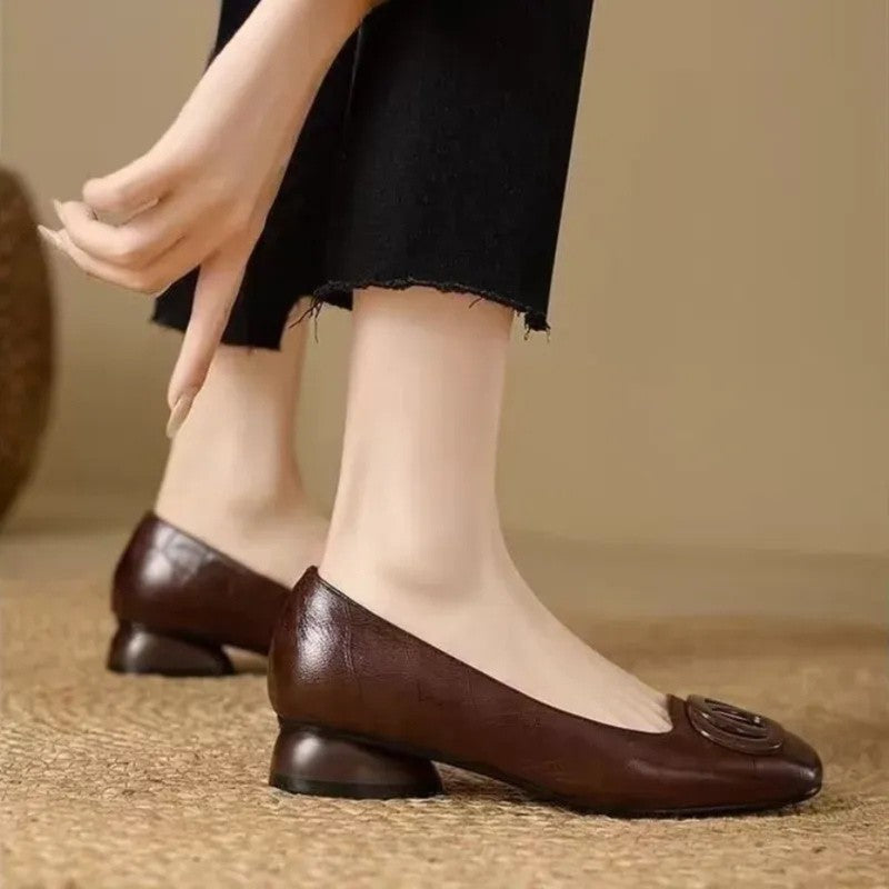 Women's Low-Heel Slip-On Pumps - Square-Toe