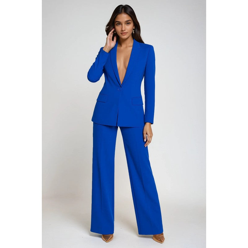 Women's Matching Blazer and Pants Set - Wide Leg