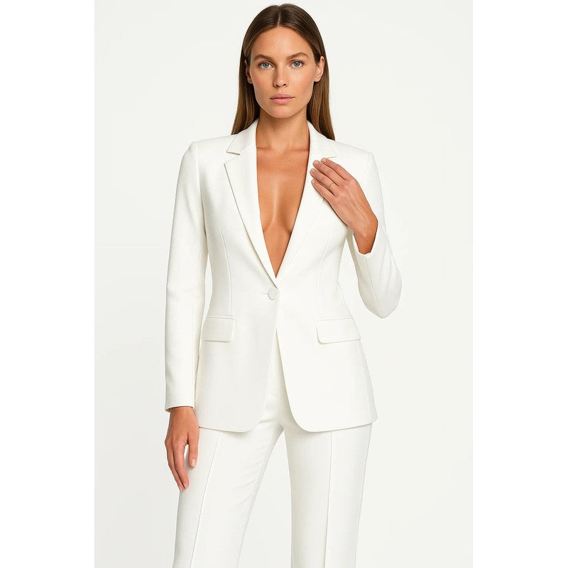 Women's Matching Blazer and Pants Set - Wide Leg