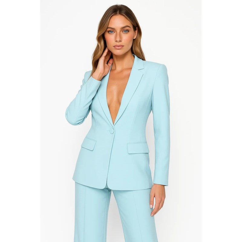 Women's Matching Blazer and Pants Set - Wide Leg