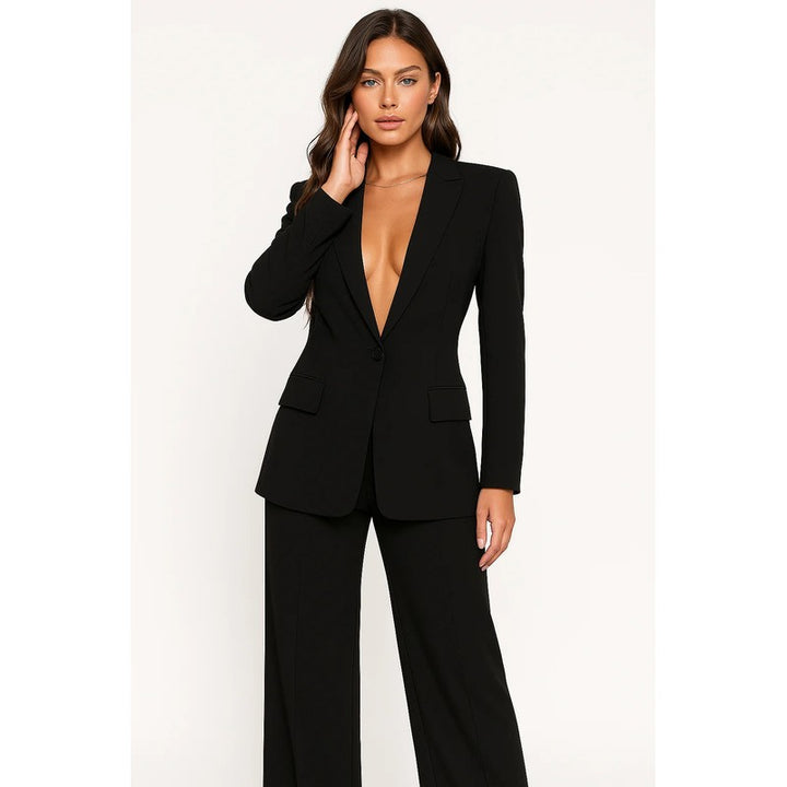 Women's Matching Blazer and Pants Set - Wide Leg