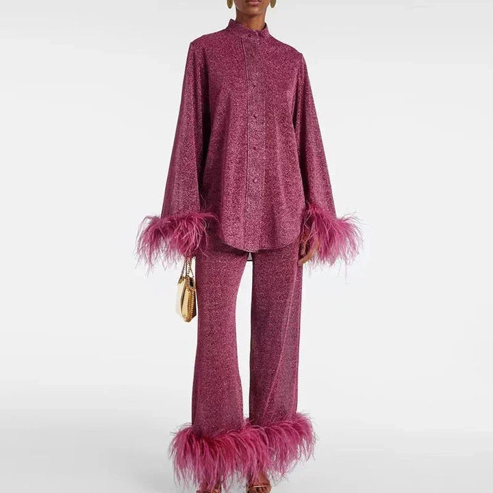 Women's Matching Set - Long Sleeve Top and Wide-Leg Trousers