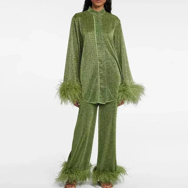 Women's Matching Set - Long Sleeve Top and Wide-Leg Trousers