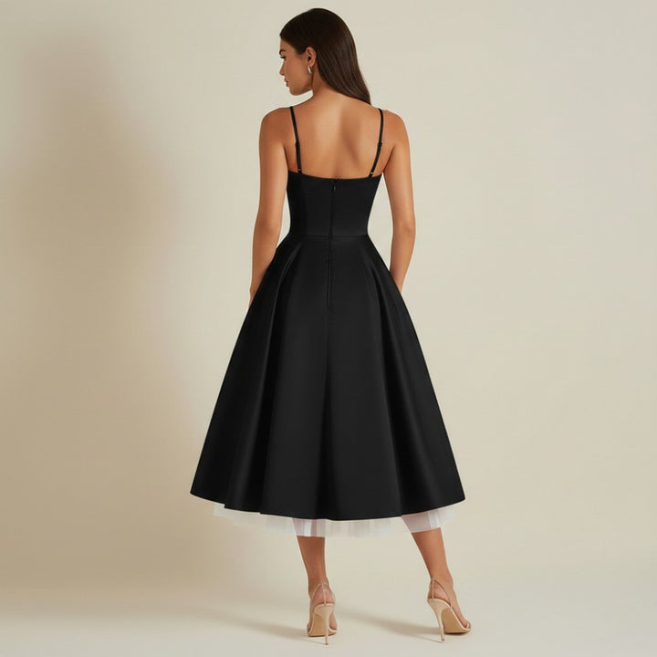 Women's Midi Dress - Corset Bodice with Thin Straps