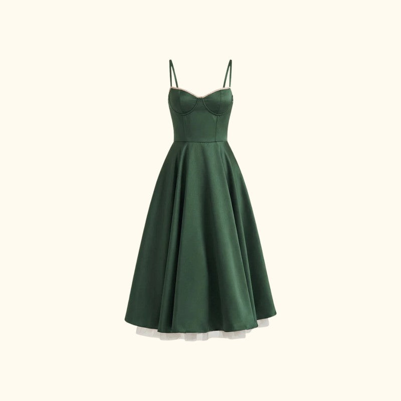 Women's Midi Dress - Corset Bodice with Thin Straps