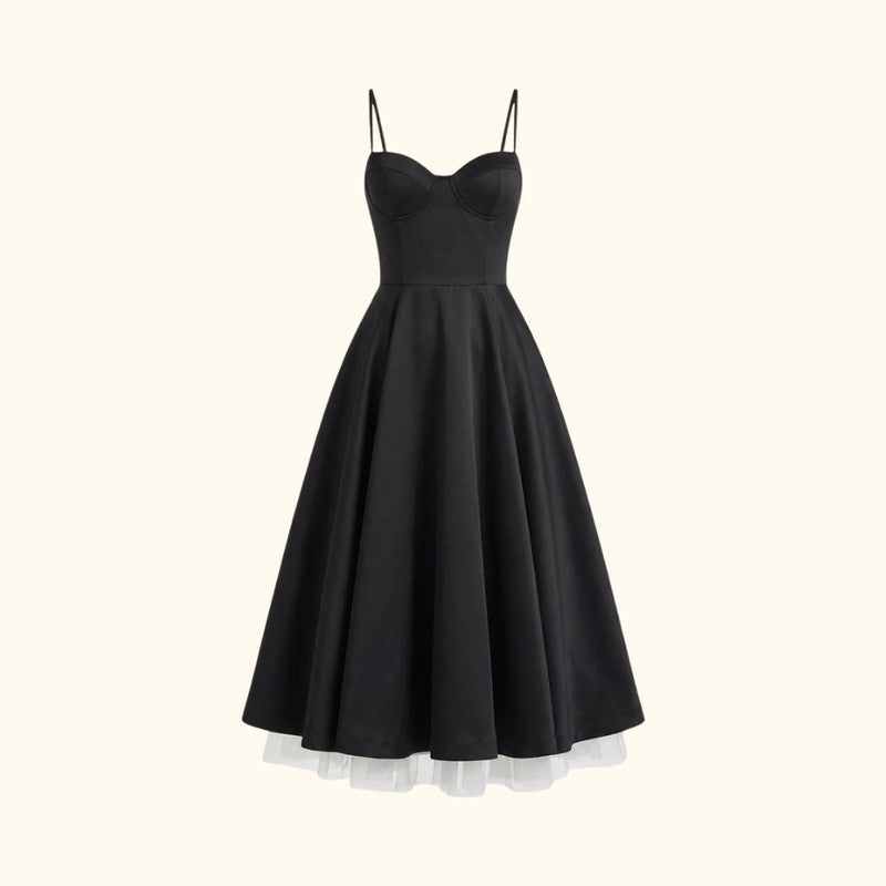 Women's Midi Dress - Corset Bodice with Thin Straps