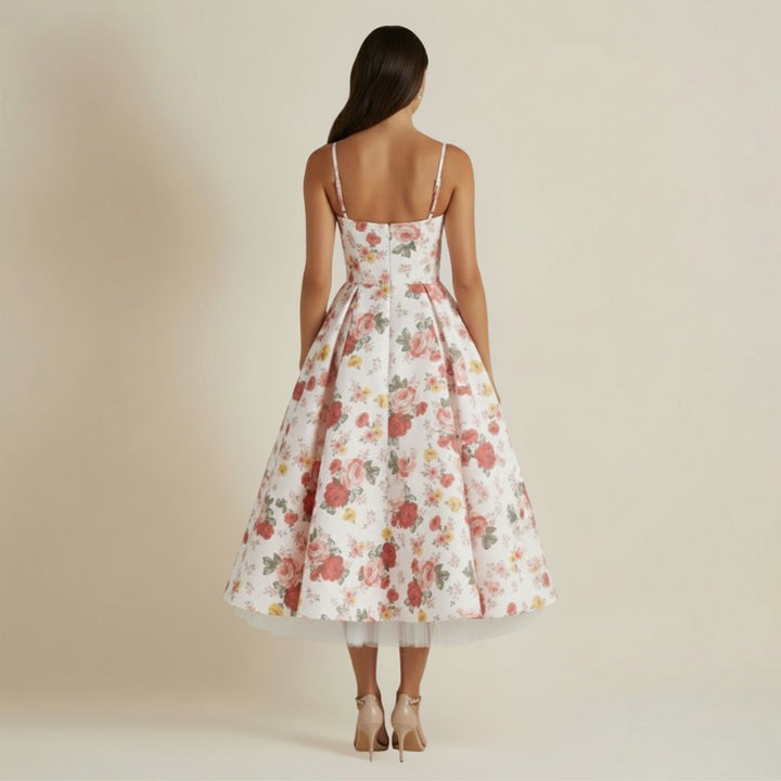 Women's Midi Dress - Corset Bodice with Thin Straps