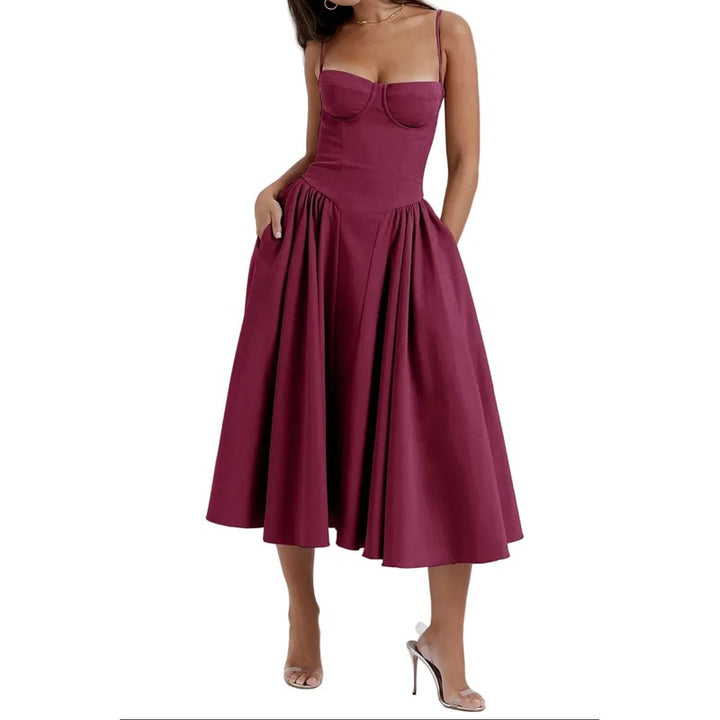 Women's Midi Dress - Fit-and-Flare with Sweetheart Neckline
