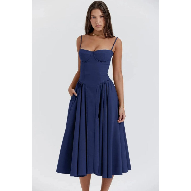 Women's Midi Dress - Fit-and-Flare with Sweetheart Neckline