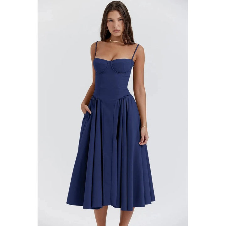 Women's Midi Dress - Fit-and-Flare with Sweetheart Neckline